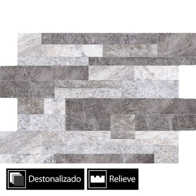 Cerámica Muro Fachaleta Dent Hamburgo Gris 6Caras 30x45(1