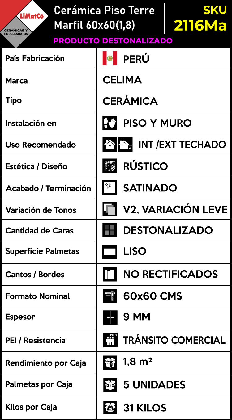 Cerámica Piso Terre Marfil Destonalizado 60x60