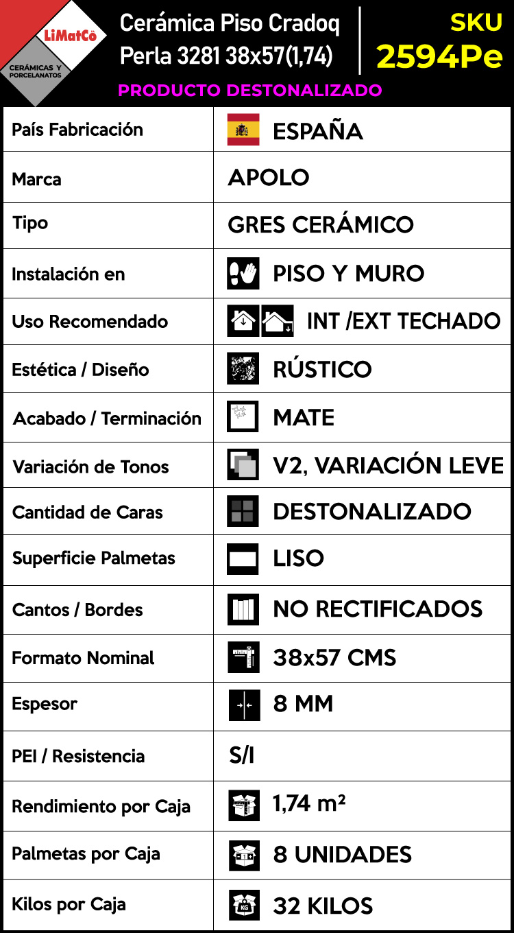 Cerámica Piso Cradoq Perla 3281 Destonalizado 38x57