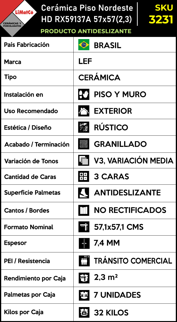 Cerámica Piso Nordeste RX59137A 3Caras Antideslizante 57x57