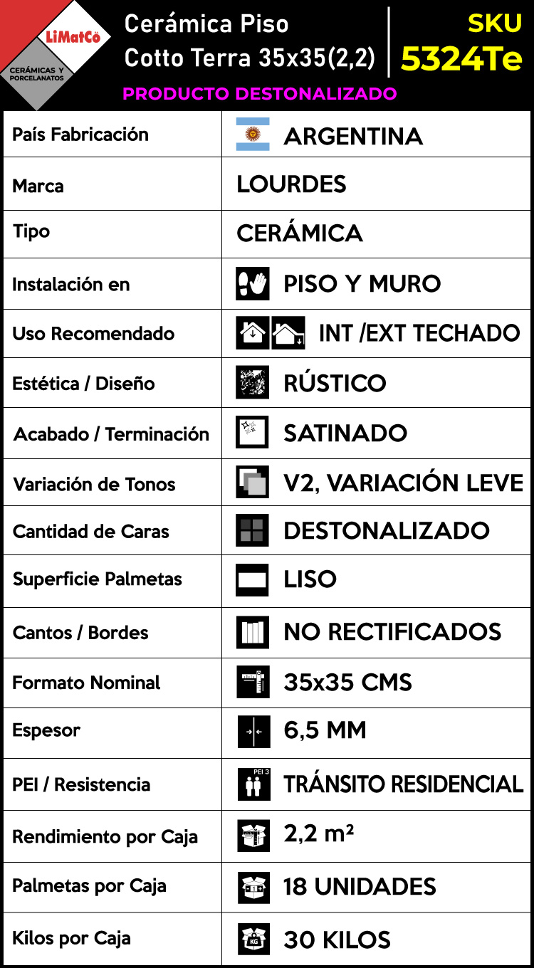 Cerámica Piso Cotto Terra Destonalizado 35x35