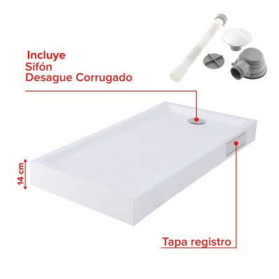 Receptáculo Ducha Matratt Fibra Vidrio/Acrílico 120x70cm - Imagen 5