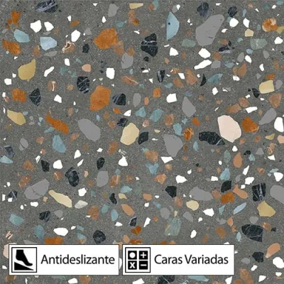 Gres Porcelánico Orbit Terrazo Grafito Antideslizante 5Caras Rectificado 60x60(1,44)