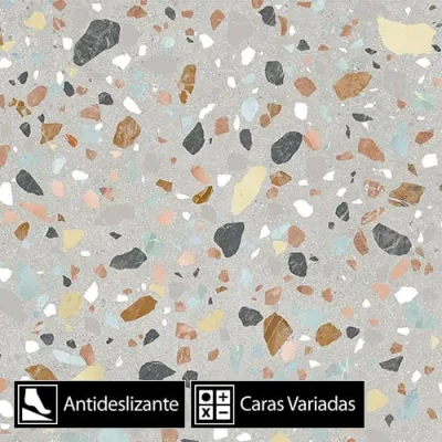 Gres Porcelánico Orbit Terrazo Light Grey Antideslizante 5Caras Rect. 60x60(1,44)