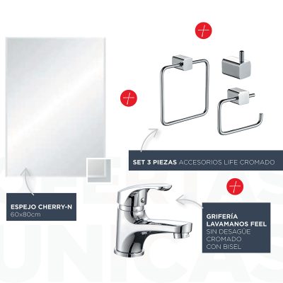 Kit Mueble Queen 600 + Grifería + Espejo + Set 3 Accesorios Life - Imagen 2