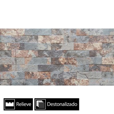 Cerámica Muro Fachaleta Quebec Magma Destonalizado 25x50(1,75)