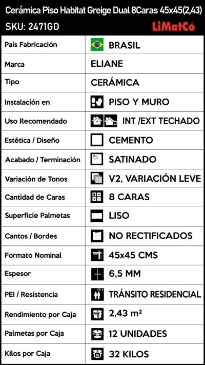 Cerámica Piso Habitat Greige Dual 8Caras 45x45(2,43) - Imagen 4