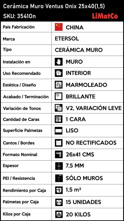 Cerámica Muro Ventus Onix 25x40(1,5) - Imagen 4