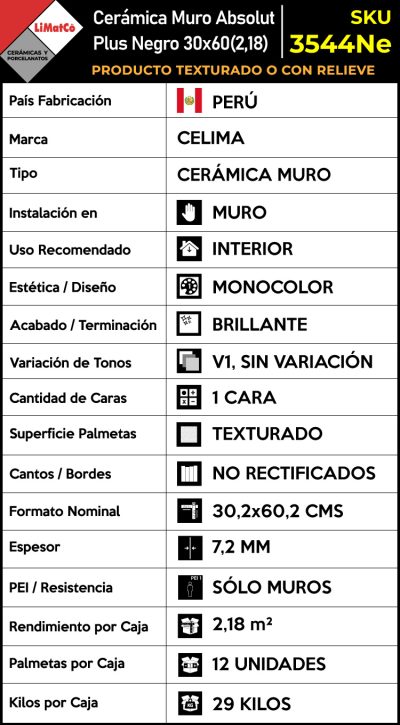 Cerámica Muro Absolut Plus Negro Texturado 30x60(2,18) - Imagen 4