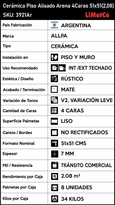 Cerámica Piso Alisado Arena 4Caras 51x51(2,08) - Imagen 4